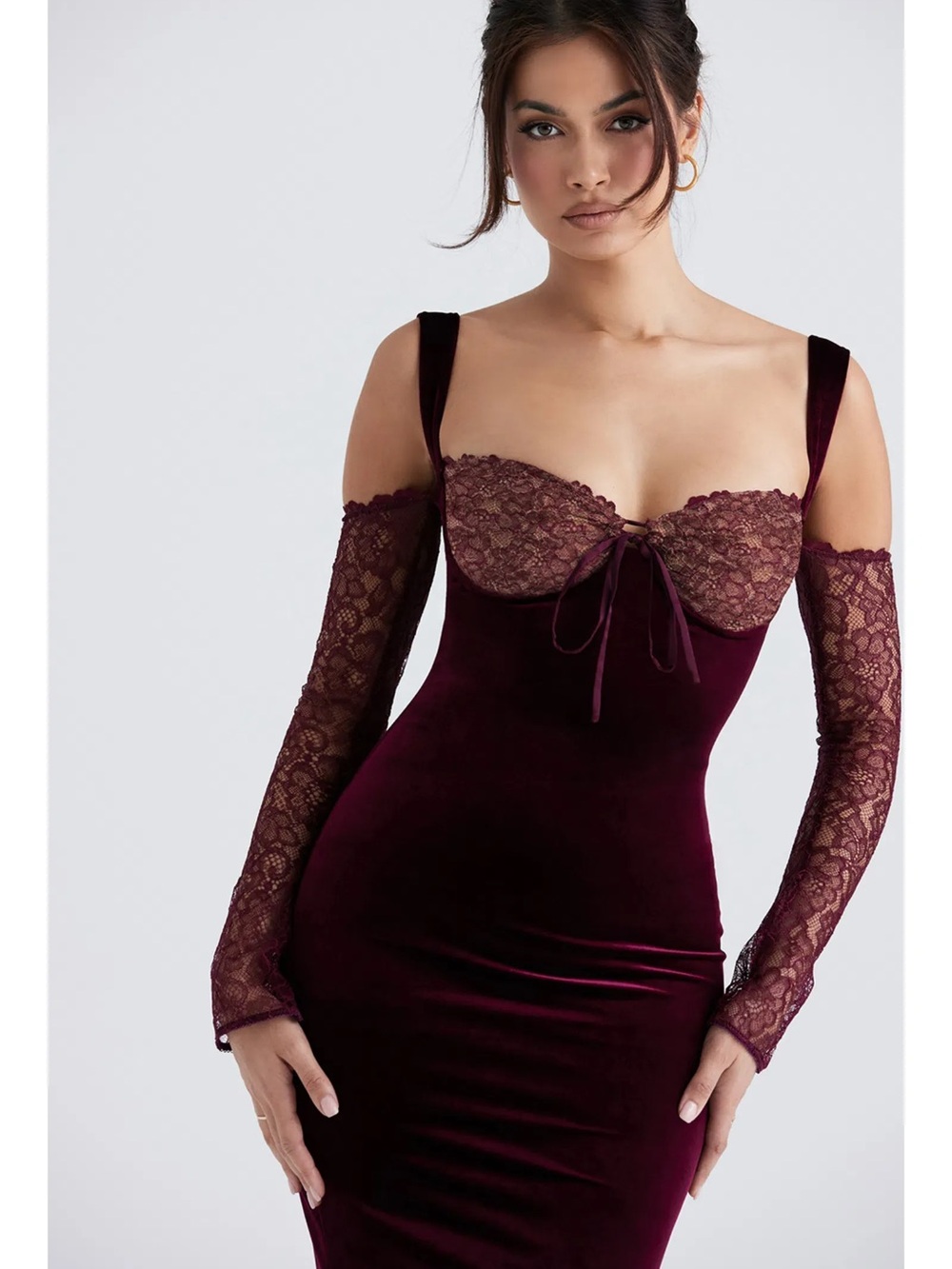 House of CB Ivy Black Cherry Velvet Dress - Picture 2 of 7